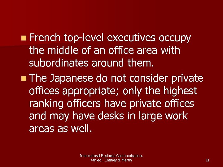 n French top-level executives occupy the middle of an office area with subordinates around