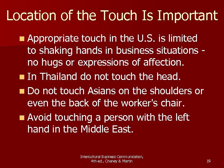 Location of the Touch Is Important n Appropriate touch in the U. S. is