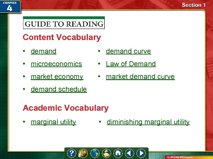 Content Vocabulary • demand curve • microeconomics • Law of Demand • market economy