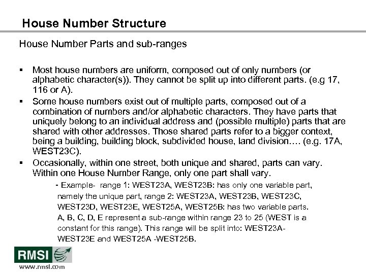 House Number Structure House Number Parts and sub-ranges § § § Most house numbers