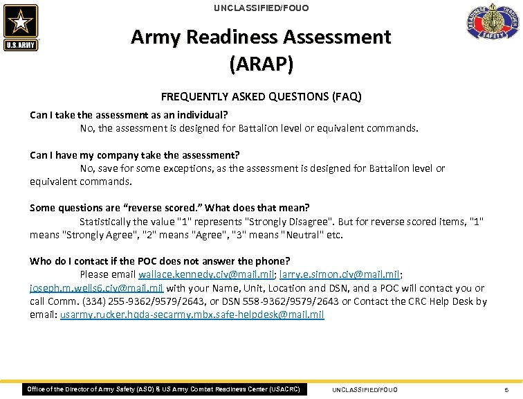 Unclassified Fouo Army Readiness Assessment Arap Frequently Asked