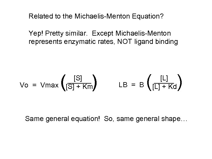 Related to the Michaelis-Menton Equation? Yep! Pretty similar. Except Michaelis-Menton represents enzymatic rates, NOT