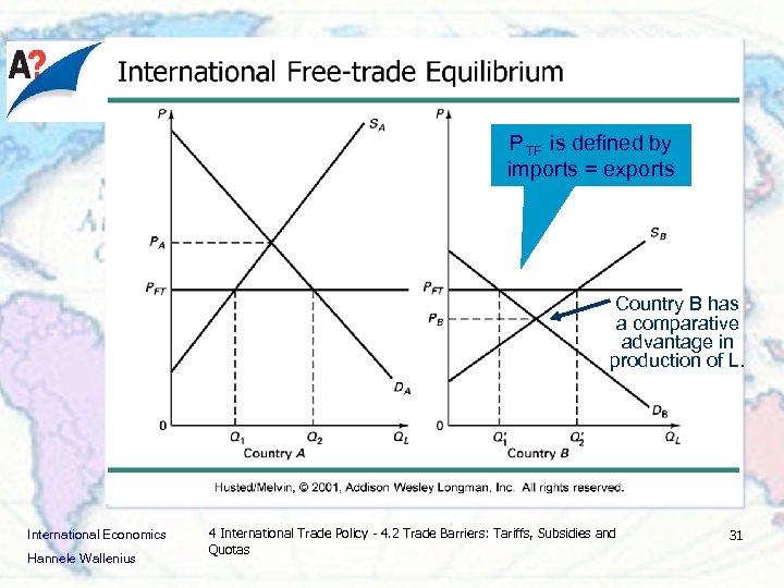 PTF is defined by imports = exports Country B has a comparative advantage in