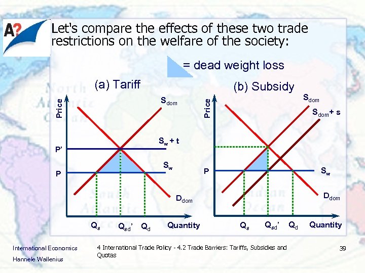 Let's compare the effects of these two trade restrictions on the welfare of the