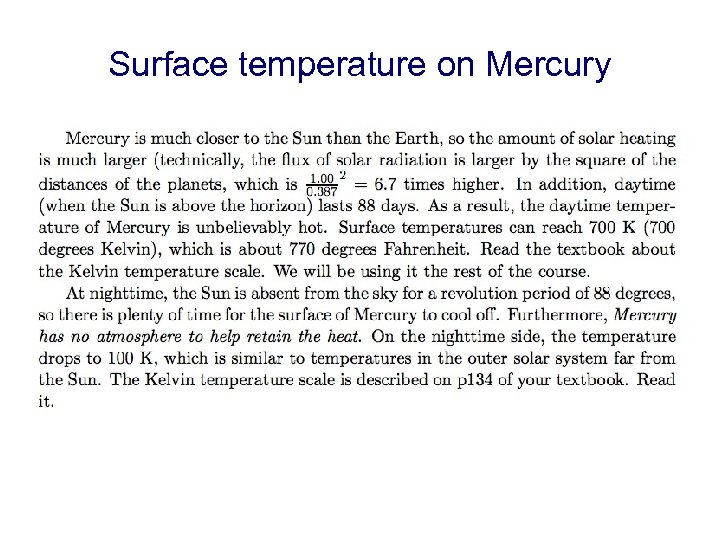 Surface temperature on Mercury 