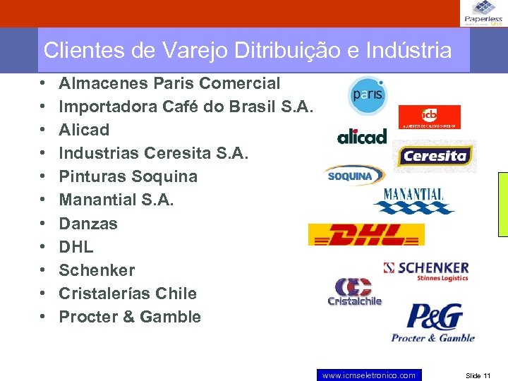 Clientes de Varejo Ditribuição e Indústria • • • Almacenes Paris Comercial Importadora Café