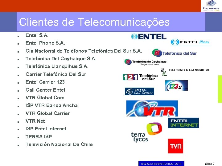 Clientes de Telecomunicações n Entel S. A. n Entel Phone S. A. n Cía