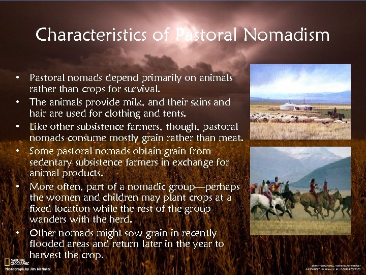 Characteristics of Pastoral Nomadism • Pastoral nomads depend primarily on animals rather than crops