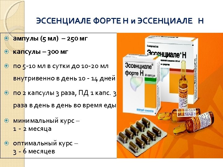 ЭССЕНЦИАЛЕ ФОРТЕ Н и ЭССЕНЦИАЛЕ Н ампулы (5 мл) – 250 мг капсулы –