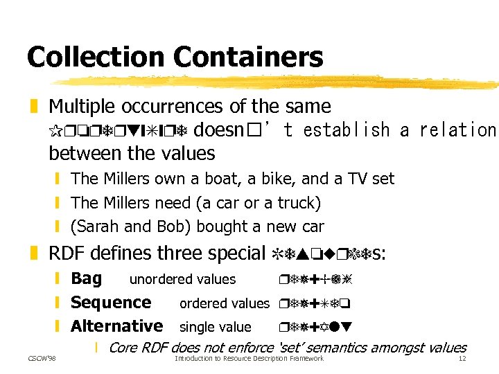 Collection Containers z Multiple occurrences of the same Property. Type doesn ’t establish a