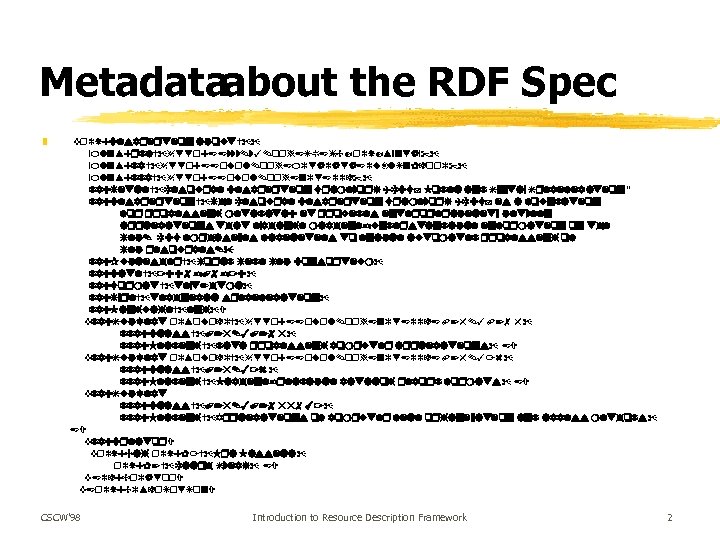 Metadataabout the RDF Spec z <rdf: Description about=