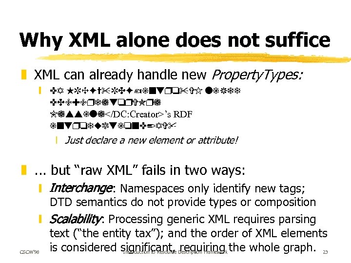 Why XML alone does not suffice z XML can already handle new Property. Types: