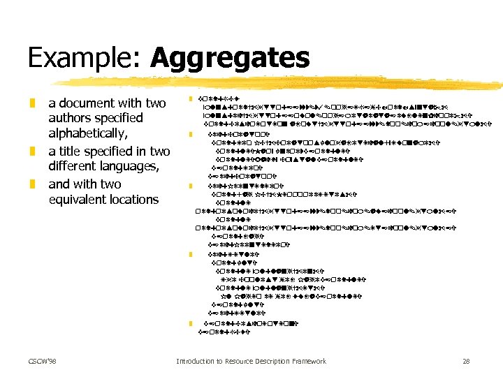 Example: Aggregates z z z a document with two authors specified alphabetically, a title