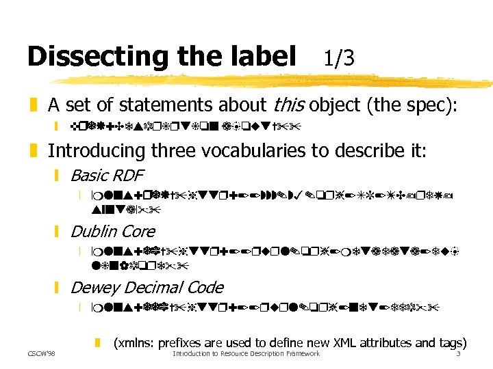 Dissecting the label 1/3 z A set of statements about this object (the spec):