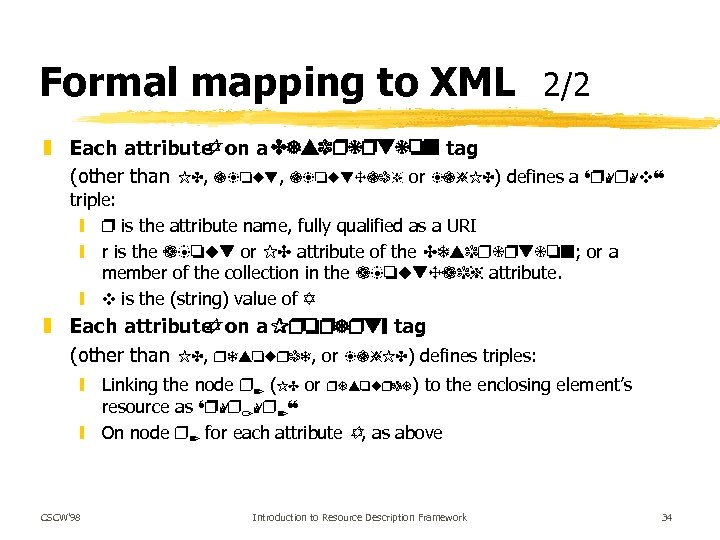 Formal mapping to XML 2/2 z Each attribute on a Description tag A (other