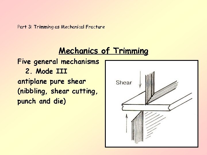 Part 3: Trimming as Mechanical Fracture Mechanics of Trimming Five general mechanisms 2. Mode