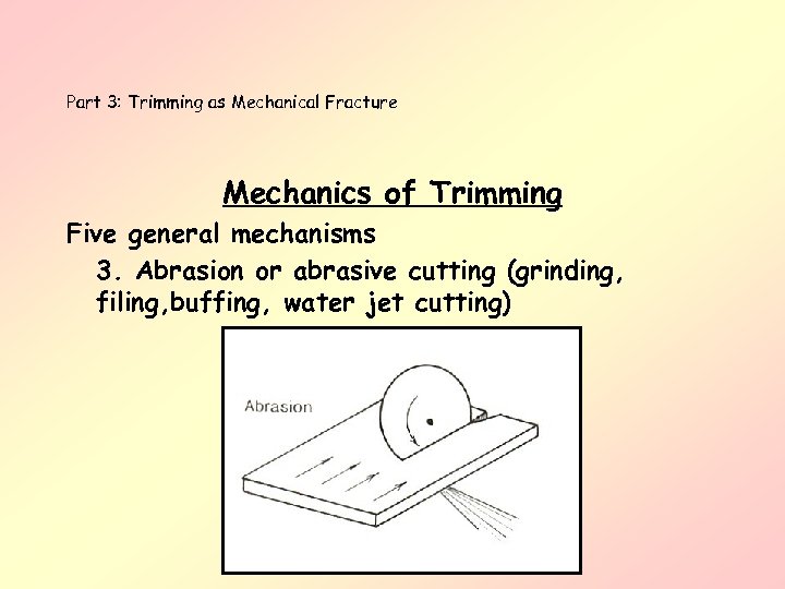 Part 3: Trimming as Mechanical Fracture Mechanics of Trimming Five general mechanisms 3. Abrasion