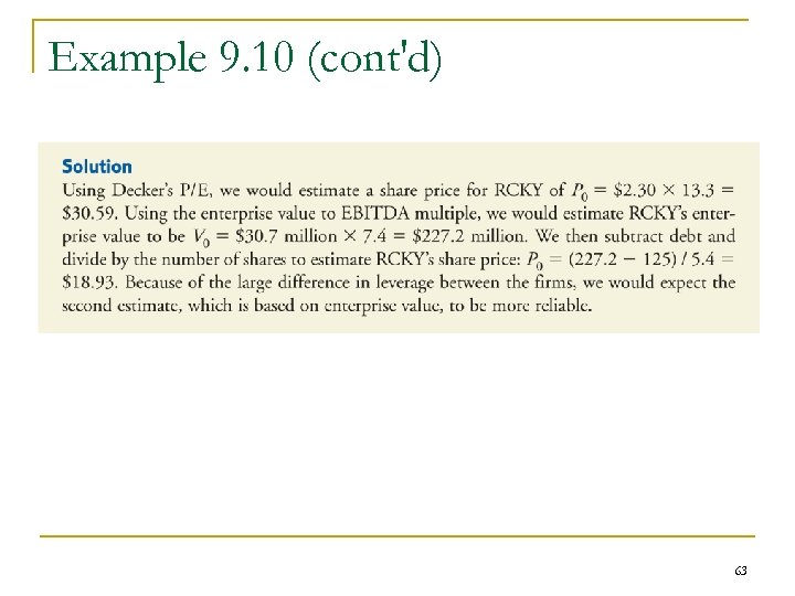 Example 9. 10 (cont'd) 63 