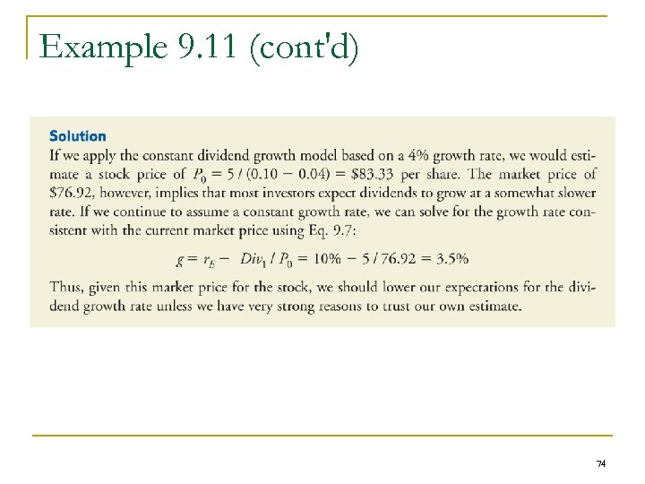 Example 9. 11 (cont'd) 74 