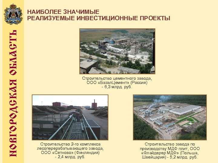 НОВГОРОДСКАЯ ОБЛАСТЬ НАИБОЛЕЕ ЗНАЧИМЫЕ РЕАЛИЗУЕМЫЕ ИНВЕСТИЦИОННЫЕ ПРОЕКТЫ Строительство цементного завода, ООО «Базэл. Цемент» (Россия)