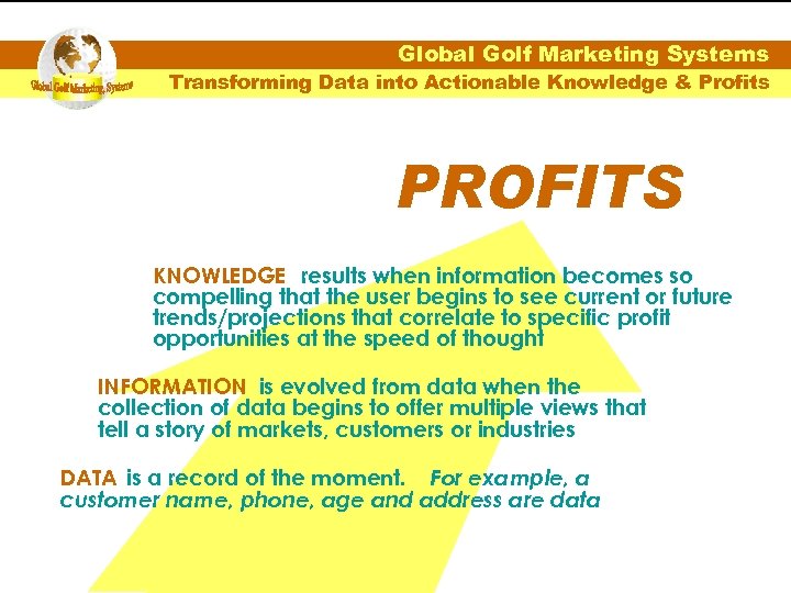 Global Golf Marketing Systems Transforming Data into Actionable Knowledge & Profits PROFITS KNOWLEDGE results