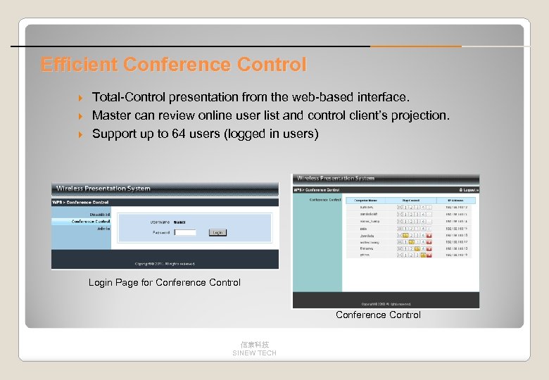 Efficient Conference Control Total-Control presentation from the web-based interface. Master can review online user