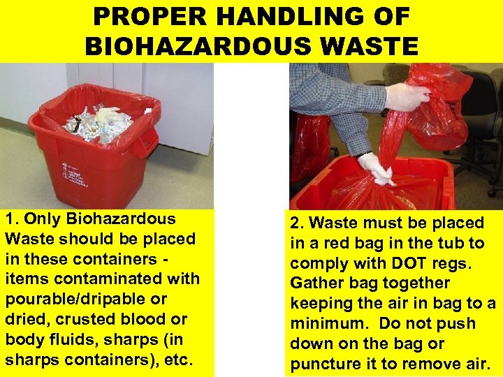 PROPER HANDLING OF BIOHAZARDOUS WASTE 1. Only Biohazardous Waste should be placed in these