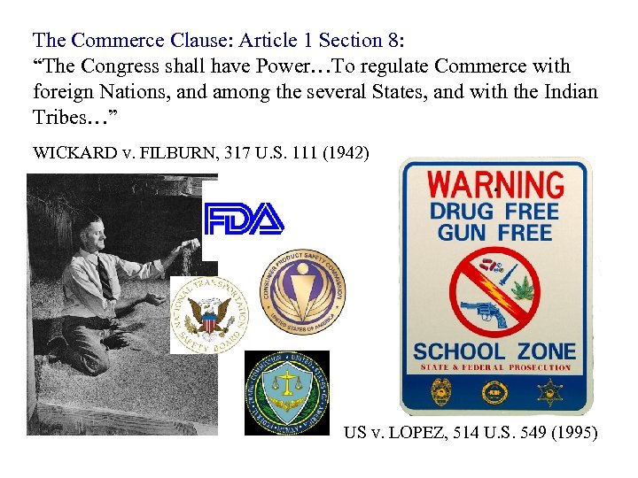 The Commerce Clause: Article 1 Section 8: “The Congress shall have Power…To regulate Commerce