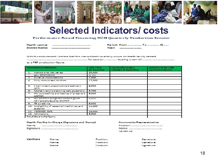 Selected Indicators/ costs 18 