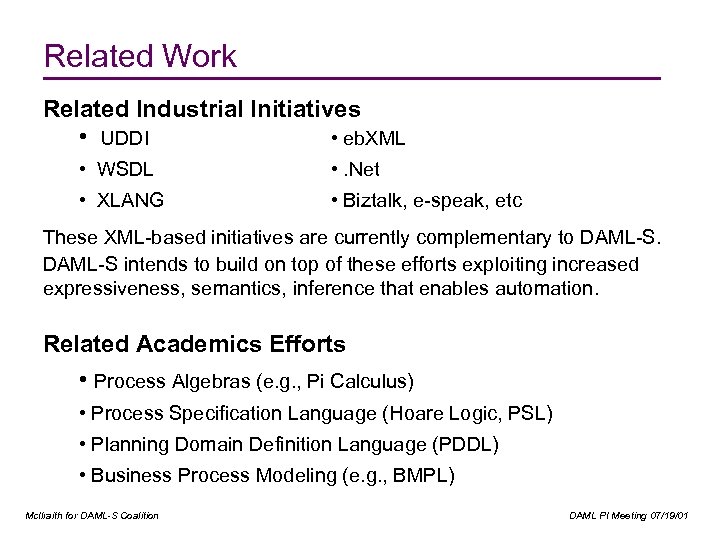 Related Work Related Industrial Initiatives • UDDI • eb. XML • WSDL • .
