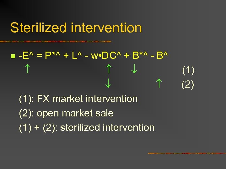 Sterilized intervention n -E^ = P*^ + L^ - w • DC^ + B*^