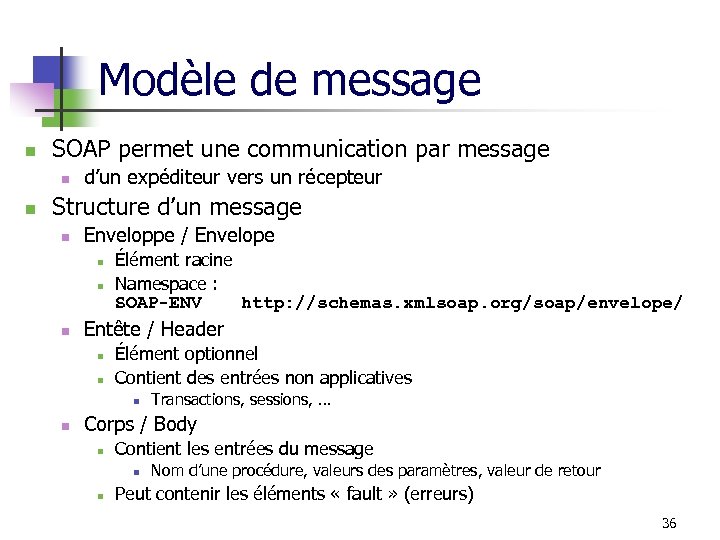 Modèle de message n SOAP permet une communication par message n n d’un expéditeur