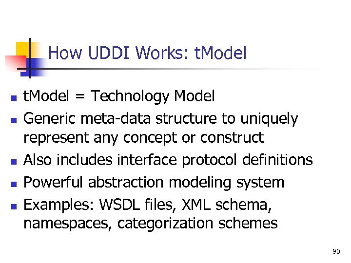 How UDDI Works: t. Model n n n t. Model = Technology Model Generic