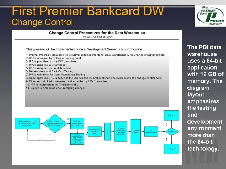 First Premier Bankcard DW Change Control The PBI data warehouse uses a 64 -bit
