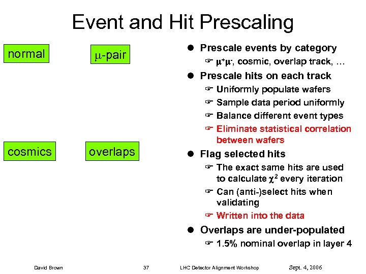 Event and Hit Prescaling normal l Prescale events by category -pair F + -,