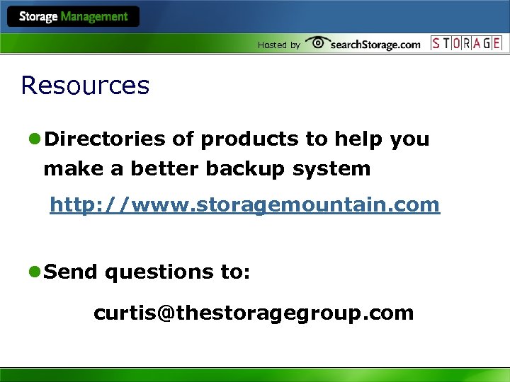 Hosted by Resources l Directories of products to help you make a better backup