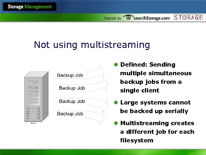 Hosted by Not using multistreaming l Defined: Sending multiple simultaneous backup jobs from a