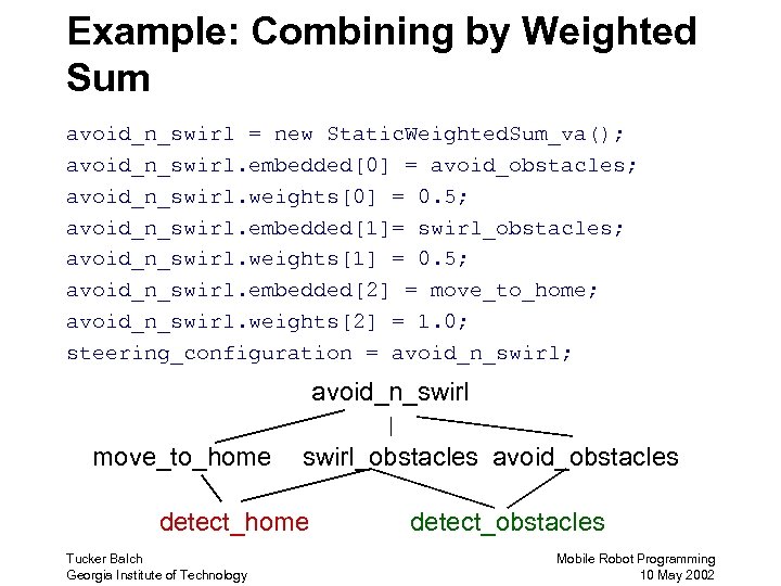 Example: Combining by Weighted Sum avoid_n_swirl = new Static. Weighted. Sum_va(); avoid_n_swirl. embedded[0] =