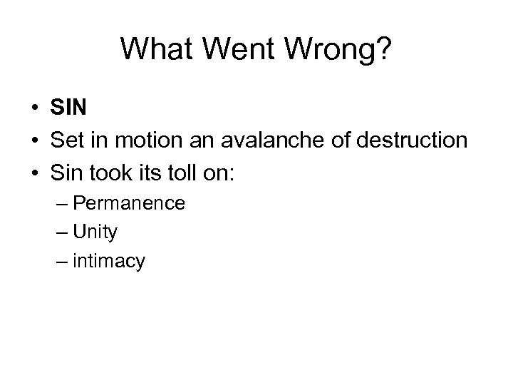 What Went Wrong? • SIN • Set in motion an avalanche of destruction •