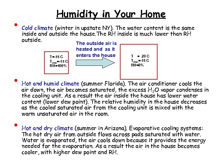  • Humidity in Your Home Cold climate (winter in upstate NY). The water