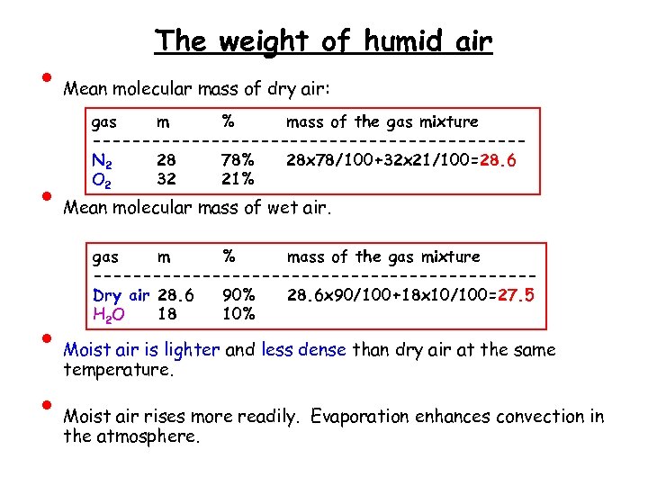  • • The weight of humid air Mean molecular mass of dry air: