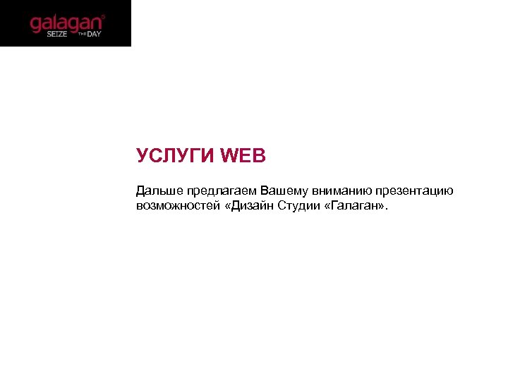  УСЛУГИ WEB Дальше предлагаем Вашему вниманию презентацию возможностей «Дизайн Студии «Галаган» . 