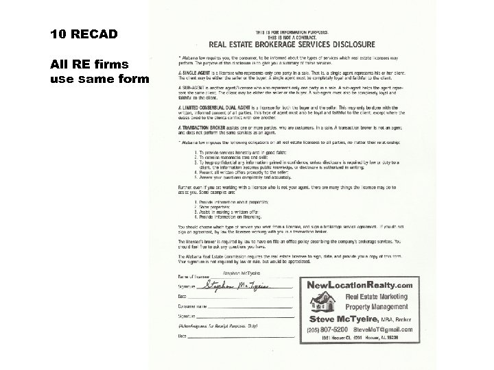10 RECAD All RE firms use same form 