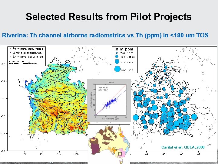 Selected Results from Pilot Projects Riverina: Th channel airborne radiometrics vs Th (ppm) in