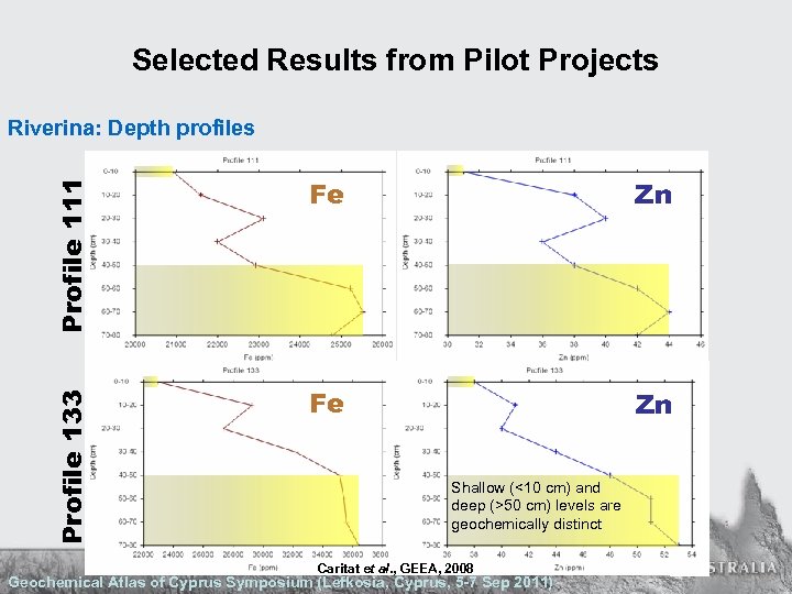 Selected Results from Pilot Projects Profile 111 Fe Zn Profile 133 Riverina: Depth profiles