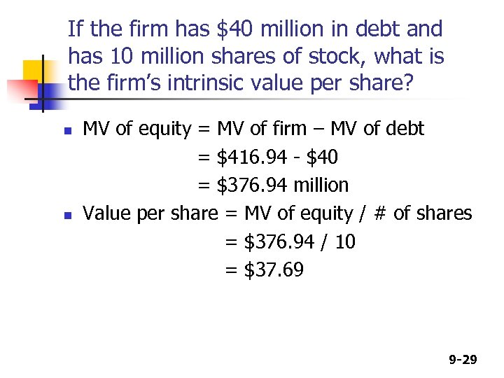 If the firm has $40 million in debt and has 10 million shares of