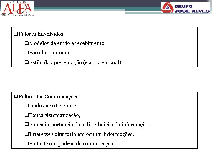 q. Fatores Envolvidos: q. Modelos de envio e recebimento q. Escolha da mídia; q.