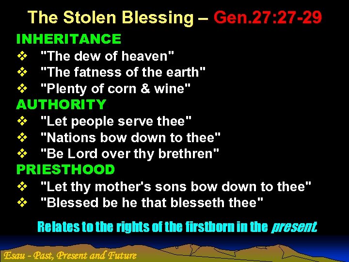 The Stolen Blessing – Gen. 27: 27 -29 INHERITANCE v 