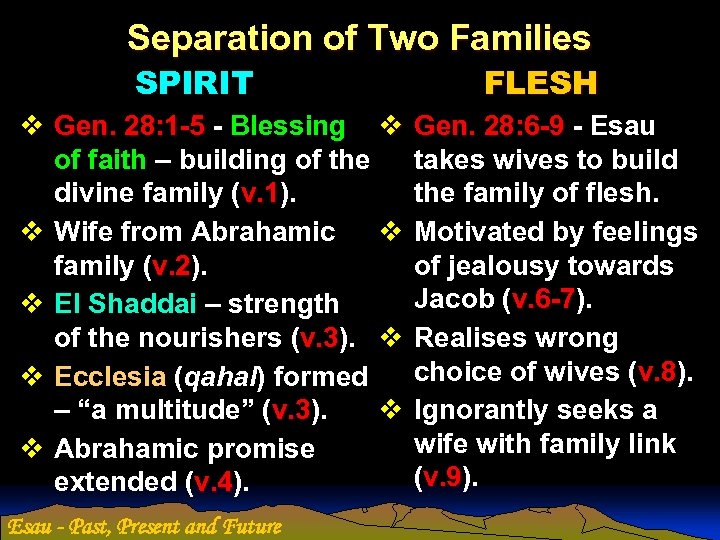 Separation of Two Families SPIRIT v Gen. 28: 1 -5 - Blessing v of