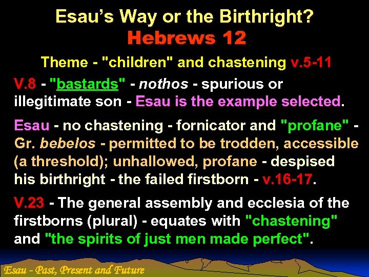 Esau’s Way or the Birthright? Hebrews 12 Theme - 